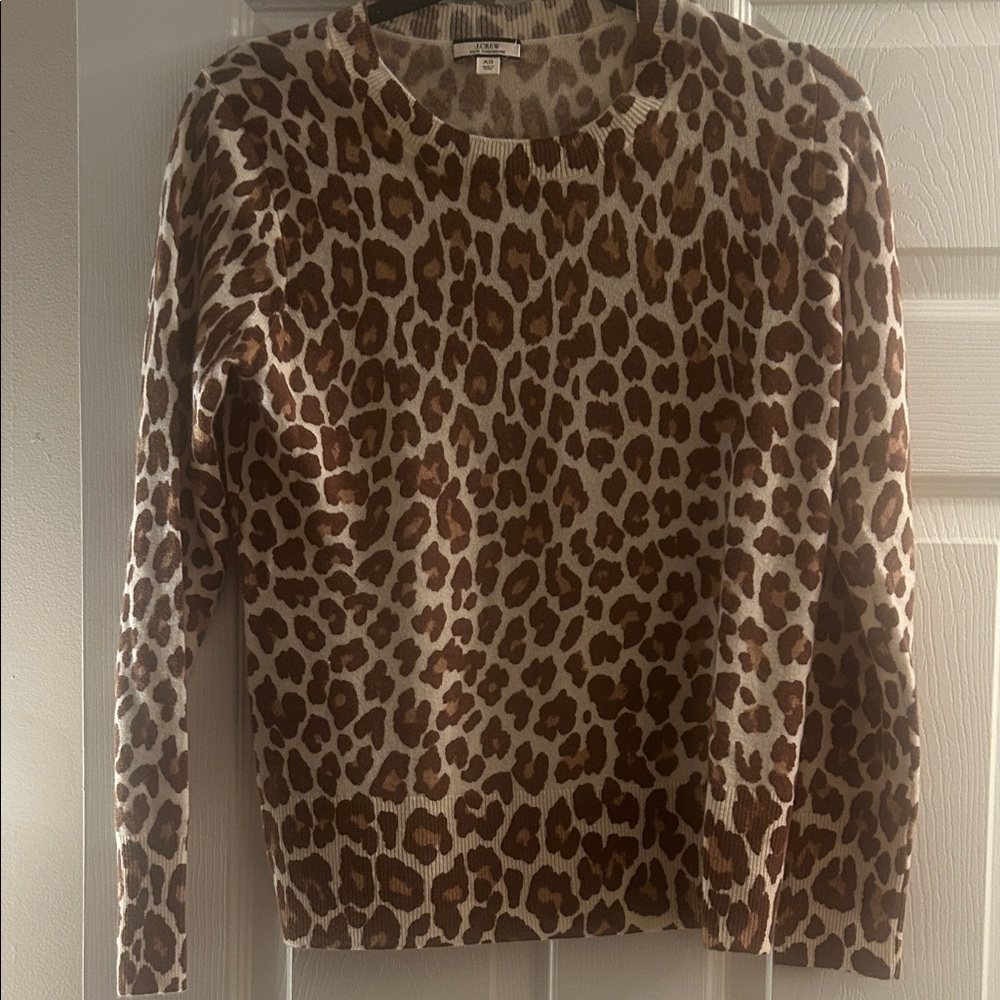 J. Crew Brown and Cream Animal Print Sweater